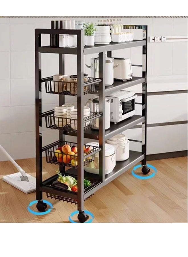 إن كي أكس رف مطبخ قائم على الأرض بأربع طبقات 90 سم3 شبكة + 4 ألواح رف مطبخ قائم على الأرض لتخزين لوازم الفاكهة والخضروات رف فرن المطبخ رف متنقل رف تخزين منزلي - Image 5