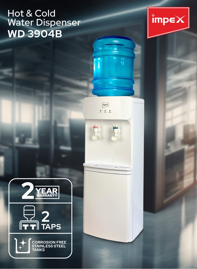 Impex Water Dispenser 2 Taps Hot And Cold Stainless Steel Tank Compressor Cooling System WD 3904B White - Image 2