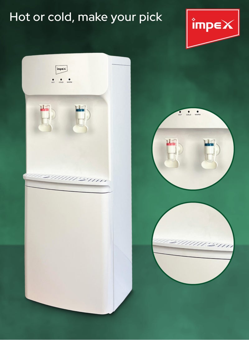 Impex Water Dispenser 2 Taps Hot And Cold Stainless Steel Tank Compressor Cooling System WD 3904B White - Image 5