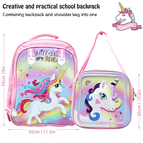 FANCYKUÂ® School Bags For GirlsBackpack Messenger Bag 16'' School Backpack Cartoon Unicorn Backpack for Girls Gift for Kids Primary - Image 3