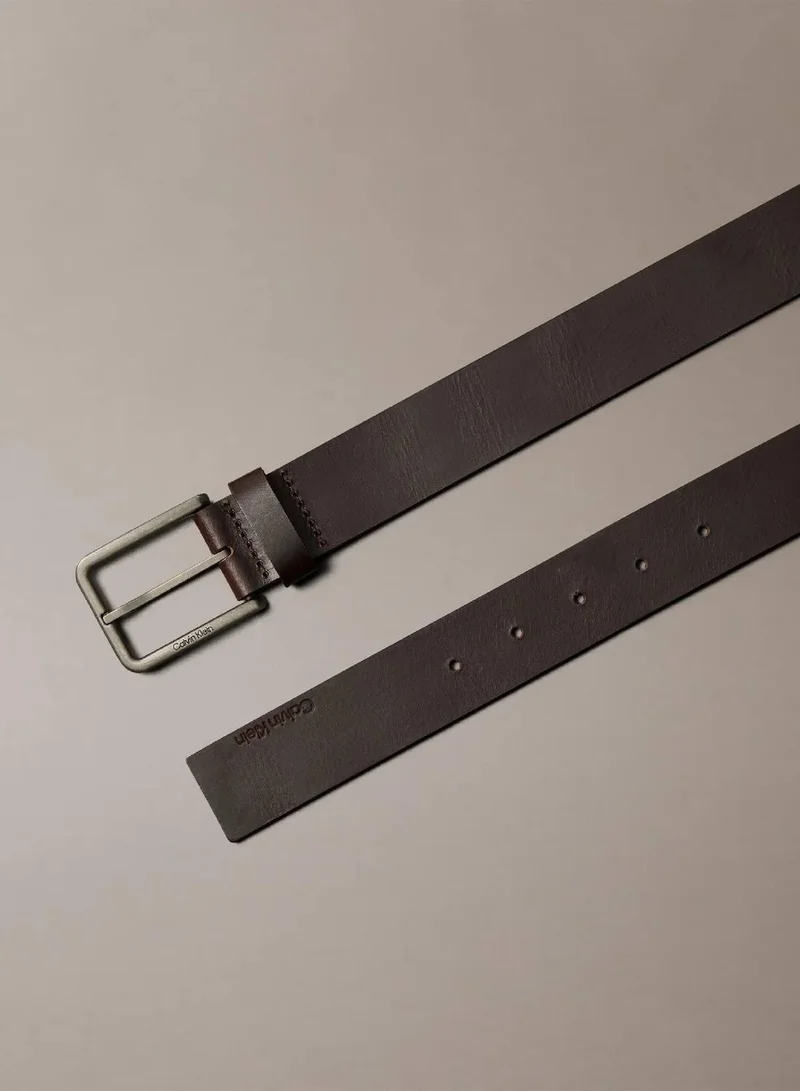 Calvin Klein CK Dark Brown/Antique Silver Full-Grain Leather Belt for Men | Best Price UAE