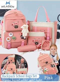 MLADEN 5 Pcs adult Backpack School Bags Set Backpacks with Pendant Lunch Bag Pencil Case Handbag Coin Purse for Teen Girls School Backpack  - Image 1