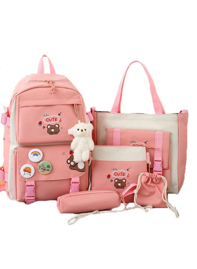 MLADEN 5 Pcs adult Backpack School Bags Set Backpacks with Pendant Lunch Bag Pencil Case Handbag Coin Purse for Teen Girls School Backpack - Image 2