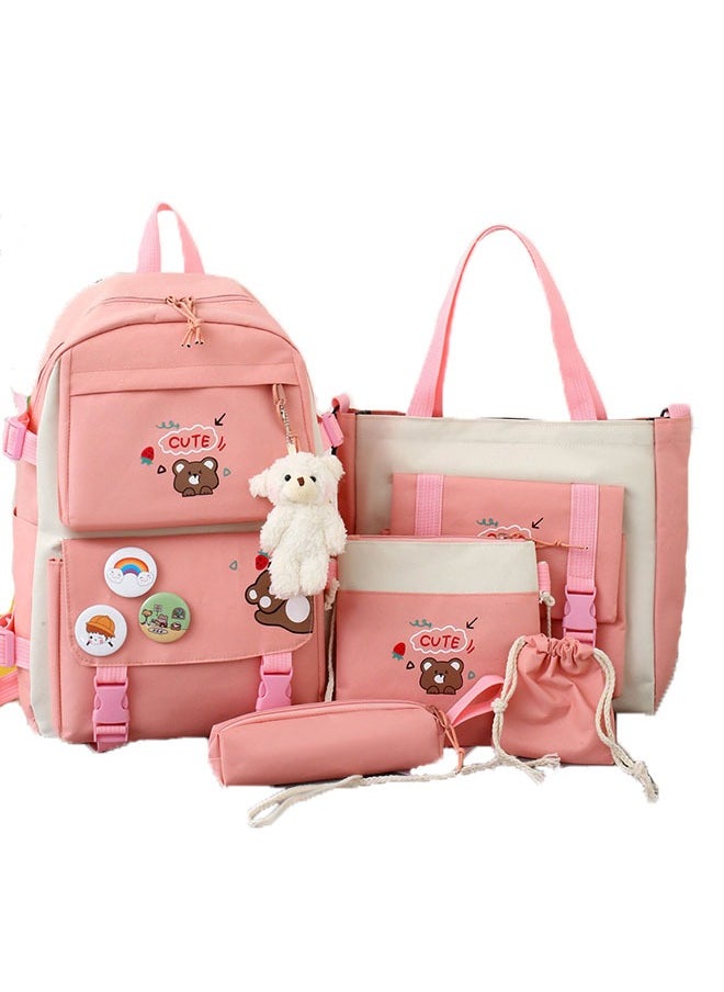 MLADEN 5 Pcs adult Backpack School Bags Set Backpacks with Pendant Lunch Bag Pencil Case Handbag Coin Purse for Teen Girls School Backpack  - Image 2