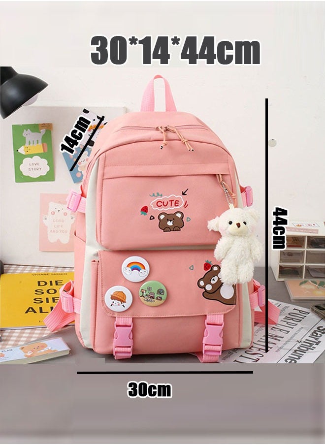 MLADEN 5 Pcs adult Backpack School Bags Set Backpacks with Pendant Lunch Bag Pencil Case Handbag Coin Purse for Teen Girls School Backpack  - Image 3