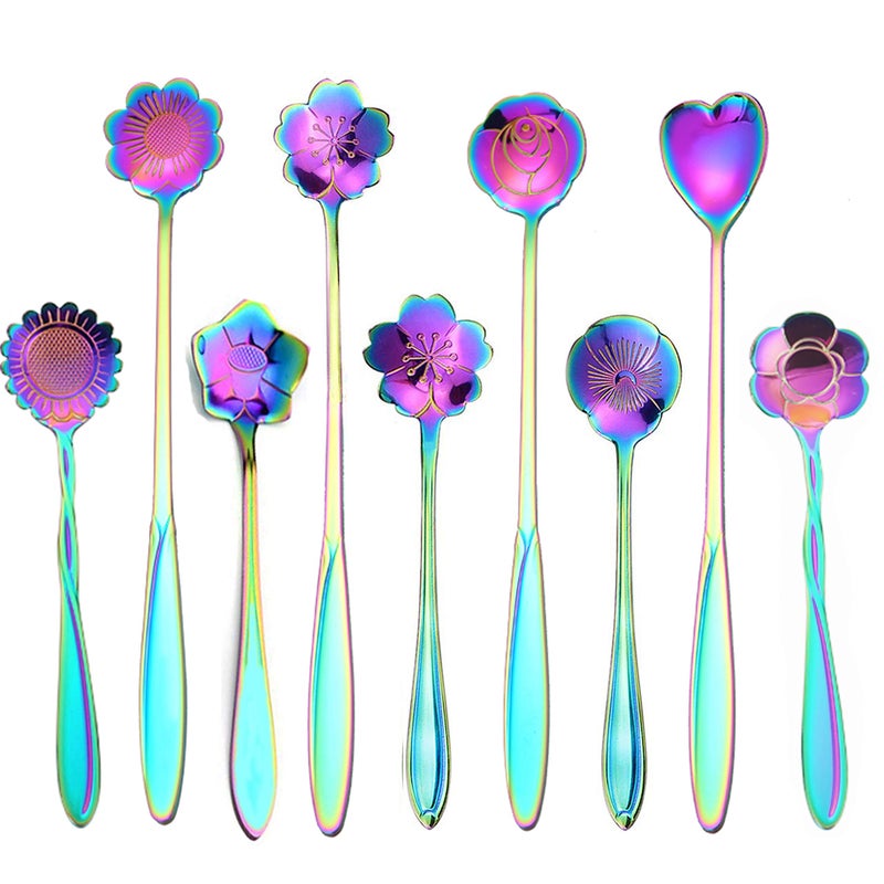 9 Pcs Flower Spoon Coffee Teaspoon Set ESRISE Stainless Steel Tea Spoon for Tea Party Decorations Multi