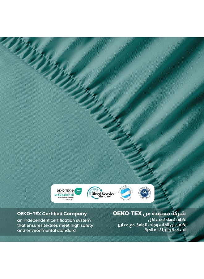 ريست REST 3-Piece Teal Plush 120x200+25cm Fitted Bedsheet Set Includes 1 Deep Pocket Fitted Bedsheet and 2 Pillow Covers, Breathable and Machine Washable - Image 4