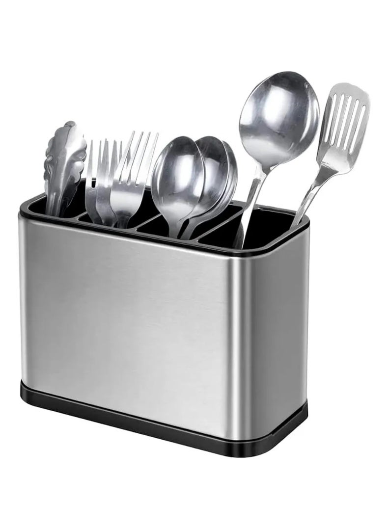 Kitchen Spoon and Fork Organizer and Strainer Stainless Steel - Kitchen Utensil Holder and Countertop Organizer Stainless Steel 4 Sections for Spoon, Fork and Spatula - Large Capacity Stainless Steel with Divider and Weighted Base to Prevent Tipping, Suitable for All Kitchens on Table or Counter - Kitchen Spoon and Fork Organizer - Kitchen Utensil Organizer, Suitable for Spoons, Forks, Knives - Cutlery Strainer, Cutlery and Kitchen Utensil Holder - Image 2