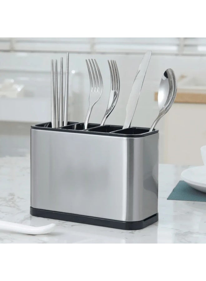 Kitchen Spoon and Fork Organizer and Strainer Stainless Steel - Kitchen Utensil Holder and Countertop Organizer Stainless Steel 4 Sections for Spoon, Fork and Spatula - Large Capacity Stainless Steel with Divider and Weighted Base to Prevent Tipping, Suitable for All Kitchens on Table or Counter - Kitchen Spoon and Fork Organizer - Kitchen Utensil Organizer, Suitable for Spoons, Forks, Knives - Cutlery Strainer, Cutlery and Kitchen Utensil Holder - Image 4