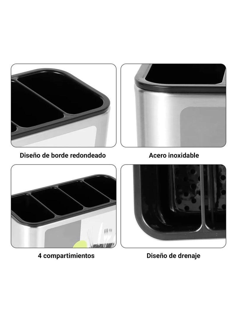 Kitchen Spoon and Fork Organizer and Strainer Stainless Steel - Kitchen Utensil Holder and Countertop Organizer Stainless Steel 4 Sections for Spoon, Fork and Spatula - Large Capacity Stainless Steel with Divider and Weighted Base to Prevent Tipping, Suitable for All Kitchens on Table or Counter - Kitchen Spoon and Fork Organizer - Kitchen Utensil Organizer, Suitable for Spoons, Forks, Knives - Cutlery Strainer, Cutlery and Kitchen Utensil Holder - Image 5