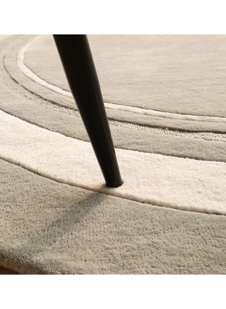 Ramsha سجادة يدوية دائرية رمادية وبيضاء لسجادة غرفة النوم، غرفة المعيشة HTWV-121 - Image 3
