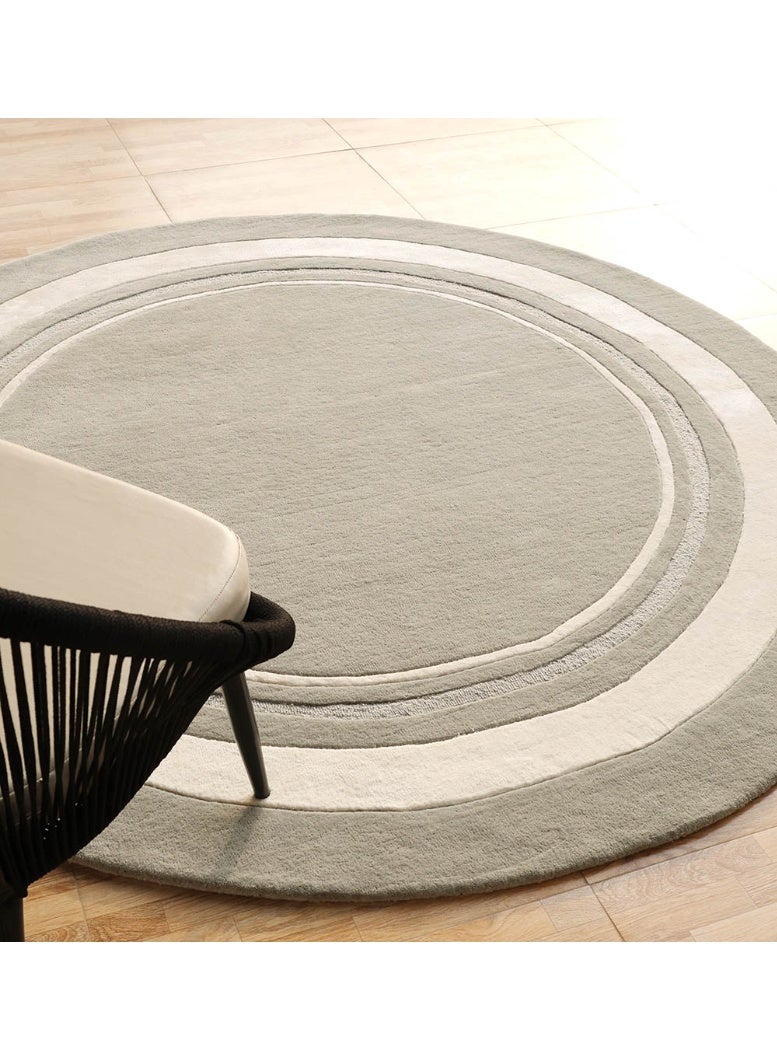 Ramsha سجادة يدوية دائرية رمادية وبيضاء لسجادة غرفة النوم، غرفة المعيشة HTWV-121 - Image 5