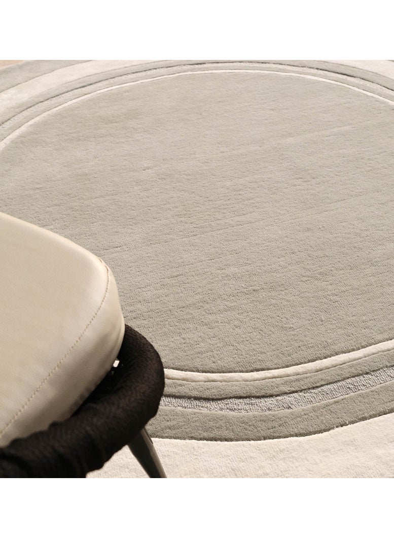 Ramsha سجادة يدوية دائرية رمادية وبيضاء لسجادة غرفة النوم، غرفة المعيشة HTWV-121 - Image 4