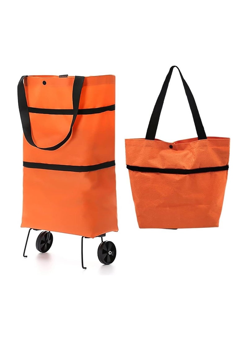 An Hemming Foldable Shopping Trolley Bag, Reusable Lightweight Shopping Bag with Wheels, Orange - Image 1