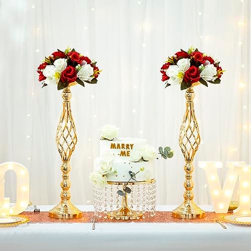 LANLONG 2pcs Metal Gold Candle Holders Road Lead Table Centerpiece Stand Pillar Candlestick for Wedding Candelabra Flowers Vases - Image 2