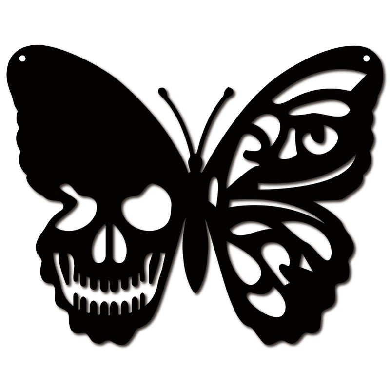 CREATCABIN Skull Butterfly Metal Wall Art Decor Wall Hanging Plaques Ornament Iron Wall Art Sculpture Sign for Indoor Outdoor Home Livingroom Kitchen Garden Office Decoration Gift Black 94 x 118inch
