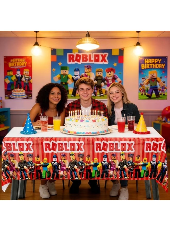 Roblox Themed Tablecloth with Roblox Characters - Vinyl Table Suitable for Birthday Decorations, Christmas, Halloween, Easter, Graduation - Image 1