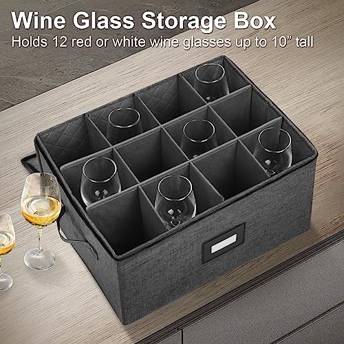 Mayniu Stemware Storage Containers, Wine Glass Storage Box with Adjustable Dividers – Hard Shell Top, Stackable for Glasses, Crystal & Glassware – Ideal for Packing, Moving & Home Organizer (Black) - Image 2