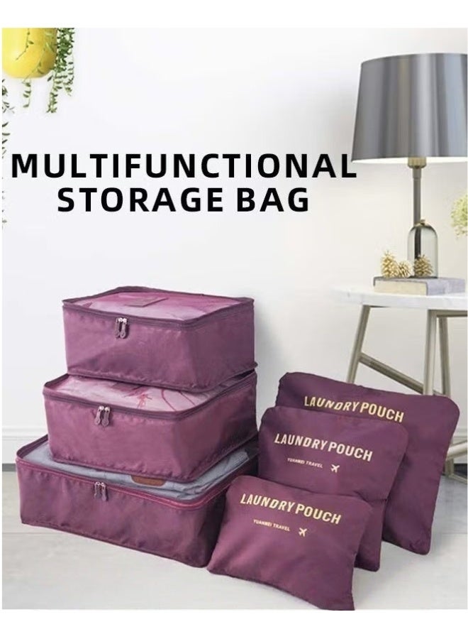 6 Pcs Travel Organizer Storage Bags Suitcase Packing Cubes Cases Portable Wardrobe Luggage Clothes Shoe Pouch Fold (Burgundy) - Image 5