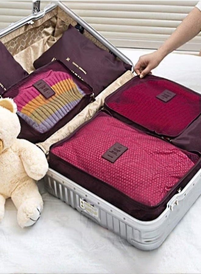 6 Pcs Travel Organizer Storage Bags Suitcase Packing Cubes Cases Portable Wardrobe Luggage Clothes Shoe Pouch Fold (Burgundy) - Image 2