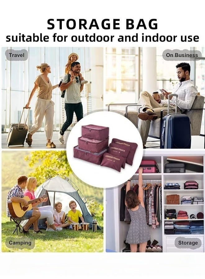 6 Pcs Travel Organizer Storage Bags Suitcase Packing Cubes Cases Portable Wardrobe Luggage Clothes Shoe Pouch Fold (Burgundy) - Image 4