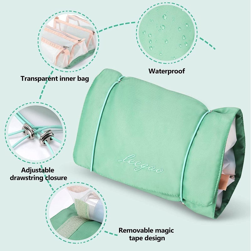 SPRADE 4 in 1 Large Capacity Makeup Organizer/Cosmetic Mesh Bag/Toiletry Pouch for Men and Women/Portable Travel Bag/Makeup Essentials/Travel Accessories(Green) - Image 3