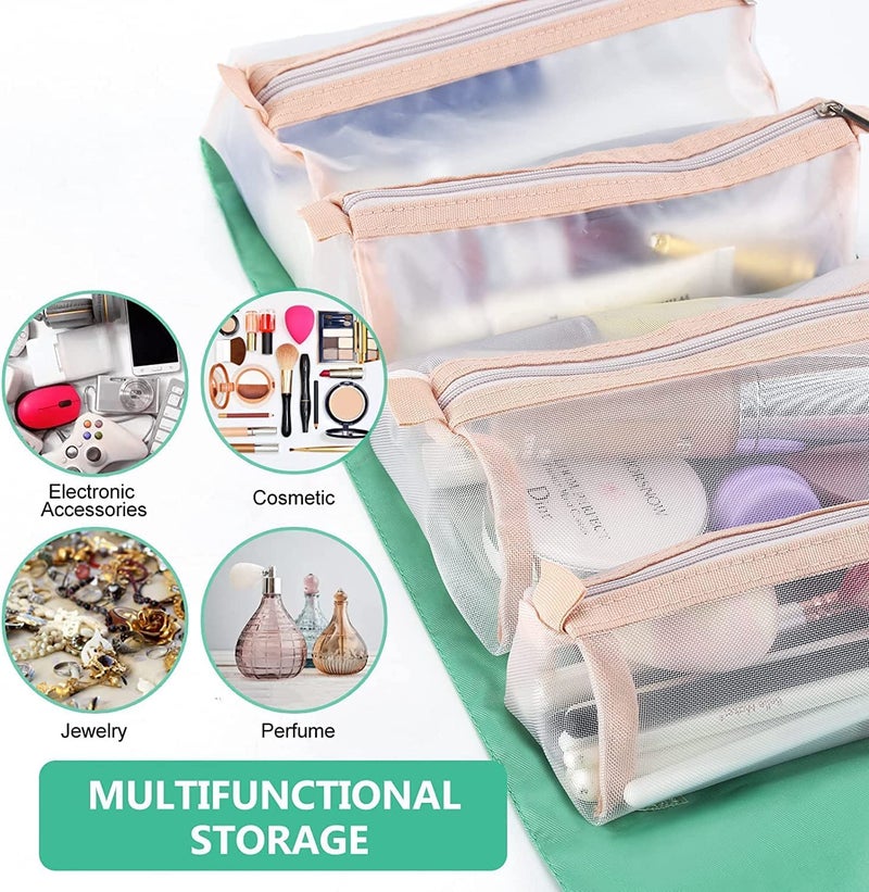 SPRADE 4 in 1 Large Capacity Makeup Organizer/Cosmetic Mesh Bag/Toiletry Pouch for Men and Women/Portable Travel Bag/Makeup Essentials/Travel Accessories(Green) - Image 5