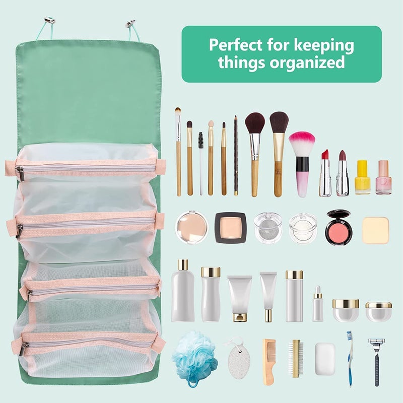 SPRADE 4 in 1 Large Capacity Makeup Organizer/Cosmetic Mesh Bag/Toiletry Pouch for Men and Women/Portable Travel Bag/Makeup Essentials/Travel Accessories(Green) - Image 2
