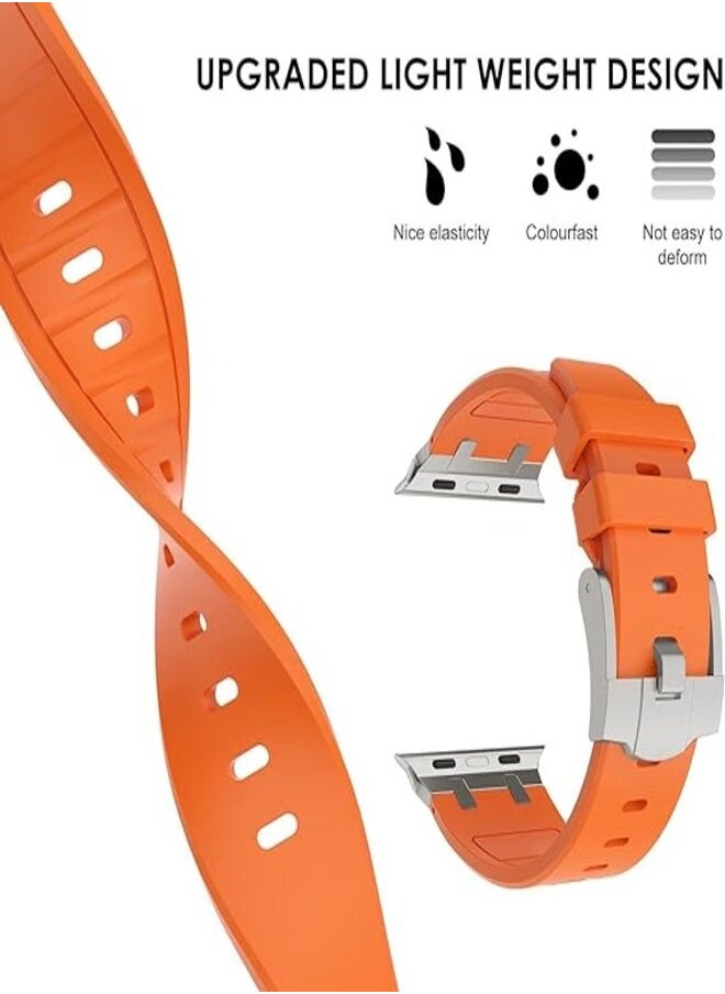 ten.tech - Silicone rubber band compatible with Apple Watch Series 2 Ultra | 9 | 8 Ultra | 8 | 7 | 6 | 5 49/45/44/42mm, Ten Tech Premium Rubber Band with Stainless Steel Adapter – Orange - Image 1