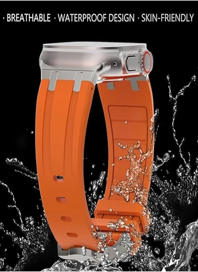 ten.tech - Silicone rubber band compatible with Apple Watch Series 2 Ultra | 9 | 8 Ultra | 8 | 7 | 6 | 5 49/45/44/42mm, Ten Tech Premium Rubber Band with Stainless Steel Adapter – Orange - Image 1