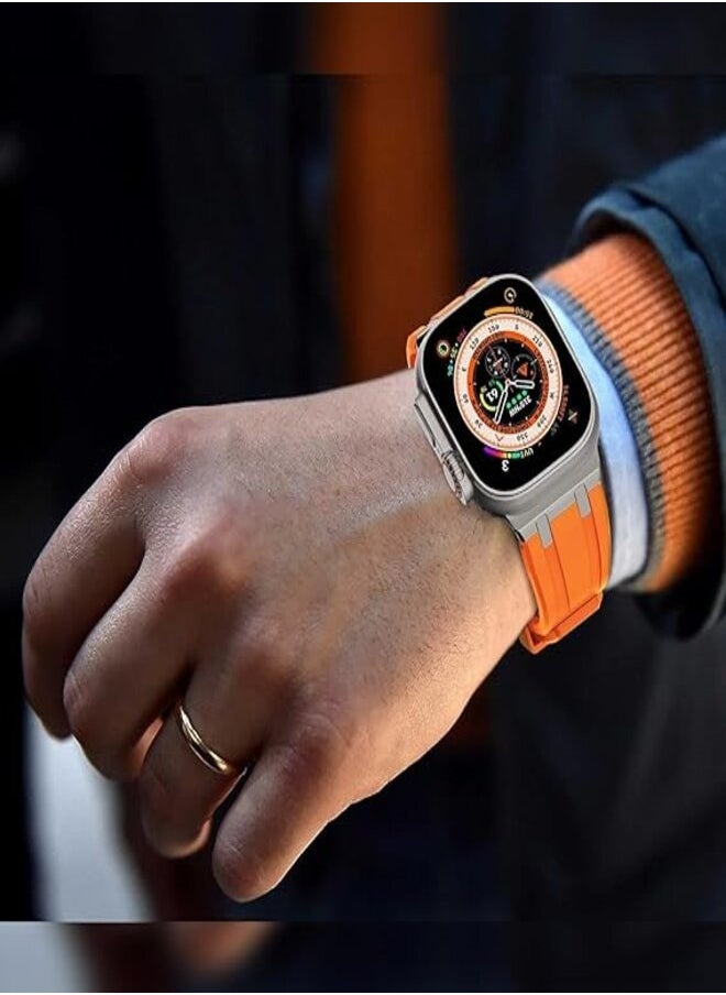 ten.tech - Silicone rubber band compatible with Apple Watch Series 2 Ultra | 9 | 8 Ultra | 8 | 7 | 6 | 5 49/45/44/42mm, Ten Tech Premium Rubber Band with Stainless Steel Adapter – Orange - Image 1