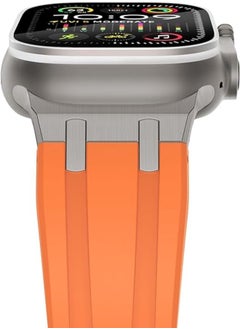 ten.tech Silicone rubber band compatible with Apple Watch Series 2 Ultra | 9 | 8 Ultra | 8 | 7 | 6 | 5 49/45/44/42mm, Ten Tech Premium Rubber Band with Stainless Steel Adapter – Orange  - Image 5