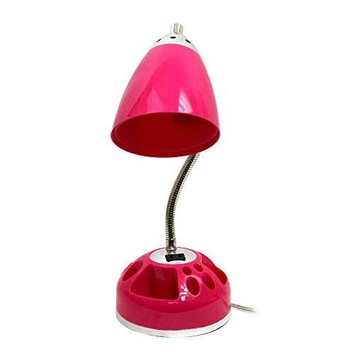 Simple Designs LD1015-PNK Flossy Organizer Desk Lamp with Charging Outlet and Lazy Susan Base, Pink - Image 4