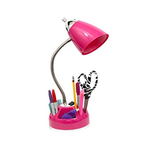Simple Designs LD1015-PNK Flossy Organizer Desk Lamp with Charging Outlet and Lazy Susan Base, Pink - Image 3