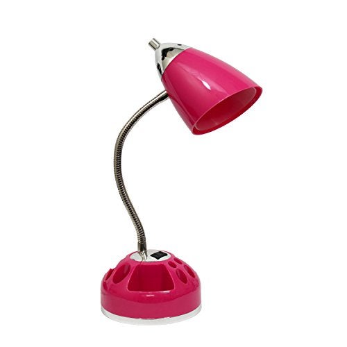 Simple Designs LD1015-PNK Flossy Organizer Desk Lamp with Charging Outlet and Lazy Susan Base, Pink - Image 1