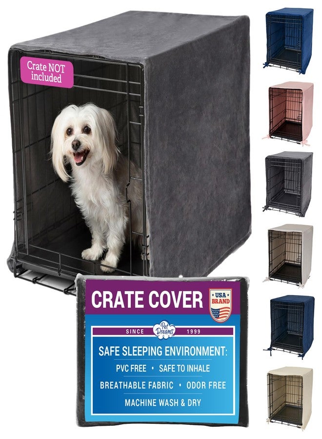 Pet Dreams غطاء قفص الكلاب من بيت دريمز - غطاء قفص من قماش يسمح بمرور الهواء لأقفاص الكلاب ذات الباب الواحد، يناسب أقفاص الكلاب من آي كريت بأحجام 18، 24، 30، 36، 42، 48 بوصة (رمادي، متوسط، 30 بوصة). - Image 1