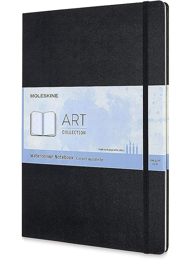 موليسكين غطاء صلب لدفتر الملاحظات بالألوان المائية مقاس A4 مقاس 8.25 بوصة × 11.75 بوصة أسود سادة 60 صفحة