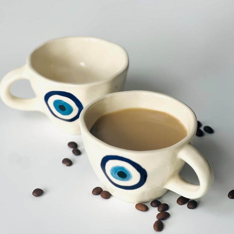 Del Hogar Evil Eye MugSet of 2 Pcs for Tea Coffee Gift for Housewarming New Year Best Friend I Ideal for CoffeeTeaGreen TeaMilk Microwave Safe Food Safe Lead Free Mugs - Image 3