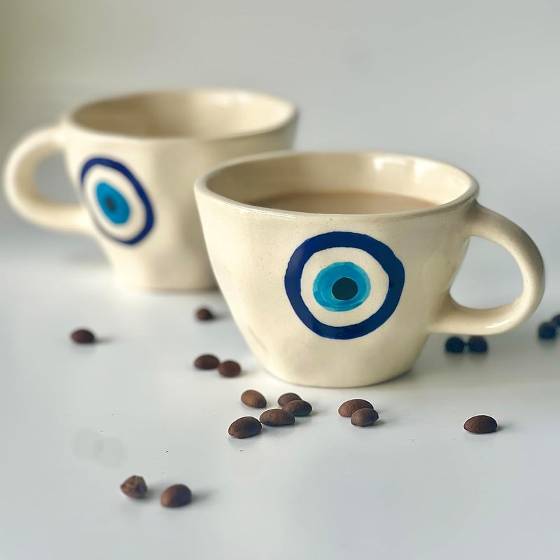 Del Hogar Evil Eye MugSet of 2 Pcs for Tea Coffee Gift for Housewarming New Year Best Friend I Ideal for CoffeeTeaGreen TeaMilk Microwave Safe Food Safe Lead Free Mugs - Image 2