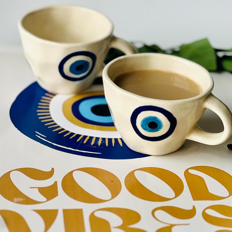 Del Hogar Evil Eye MugSet of 2 Pcs for Tea Coffee Gift for Housewarming New Year Best Friend I Ideal for CoffeeTeaGreen TeaMilk Microwave Safe Food Safe Lead Free Mugs - Image 1