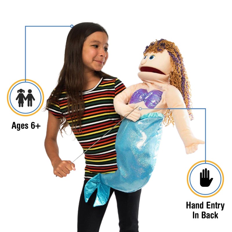 Silly Puppets دمى سخيفة 25" حورية البحر، فتاة الخوخ، جسم كامل، أسلوب دمى المتكلم - Image 2