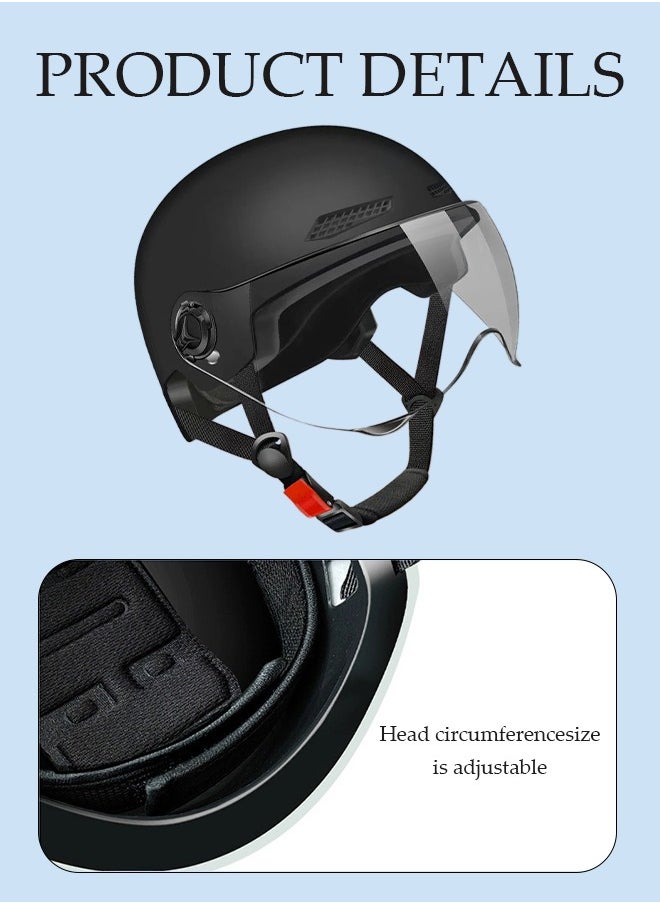 Open Face Helmet, scooter helmet with detachable goggles, adjustable head circumference, shock and fall resistant, suitable for both men and women, black
