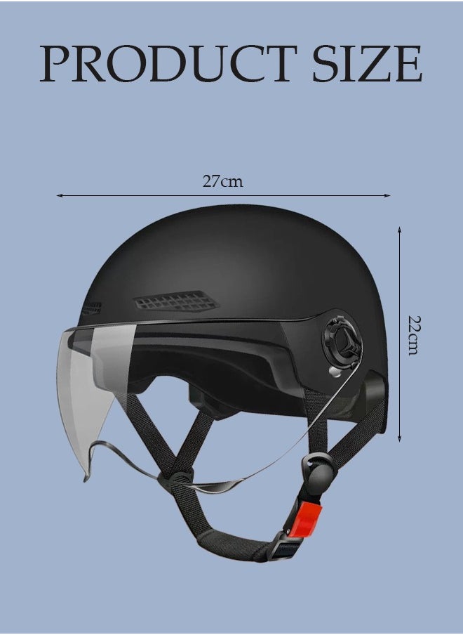Open Face Helmet, scooter helmet with detachable goggles, adjustable head circumference, shock and fall resistant, suitable for both men and women, black