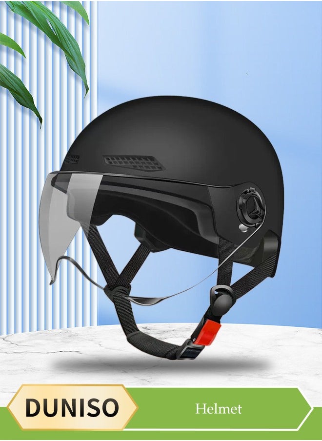 DUNISO Open Face Helmet, scooter helmet with detachable goggles, adjustable head circumference, shock and fall resistant, suitable for both men and women, black  - Image 1