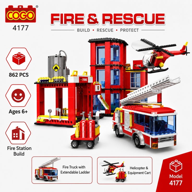 COGO Fire & Rescue Building Blocks Set 862 Pieces - 4177 - Image 4