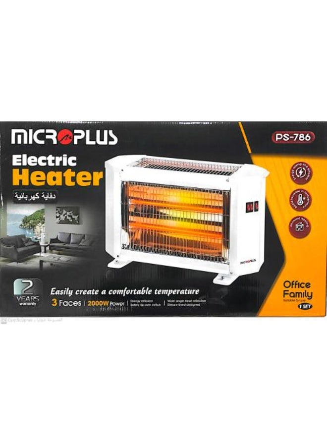 دفاية كهربائية مايكروبلاس – موديل PS-786 | قدرة 2000 واط | 3 أوجه تدفئة