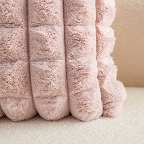 Neelvin Pink Faux Fur Cozy Soft Plaid Decorative Throw Pillow Covers 18x18 inch Set of 2,Velvet Pillowcase Cushion Case for Sofa Couch - Image 5