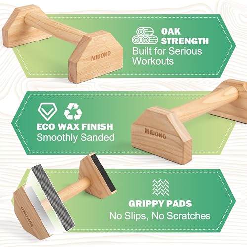 MIUONO Parallettes Push Up Bar, Oak Wood Calisthenics Equipment for Home Gym with Non-Slip Base, Handstand Trainer Push Up Handles for Floor Dip Workout and Strength Training - Image 2