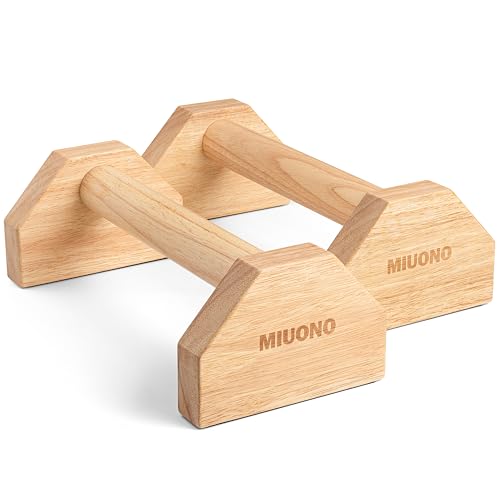 MIUONO Parallettes Push Up Bar, Oak Wood Calisthenics Equipment for Home Gym with Non-Slip Base, Handstand Trainer Push Up Handles for Floor Dip Workout and Strength Training - Image 1