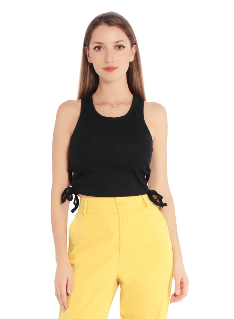 London Rag Cut Out Tank Crop Top in Black